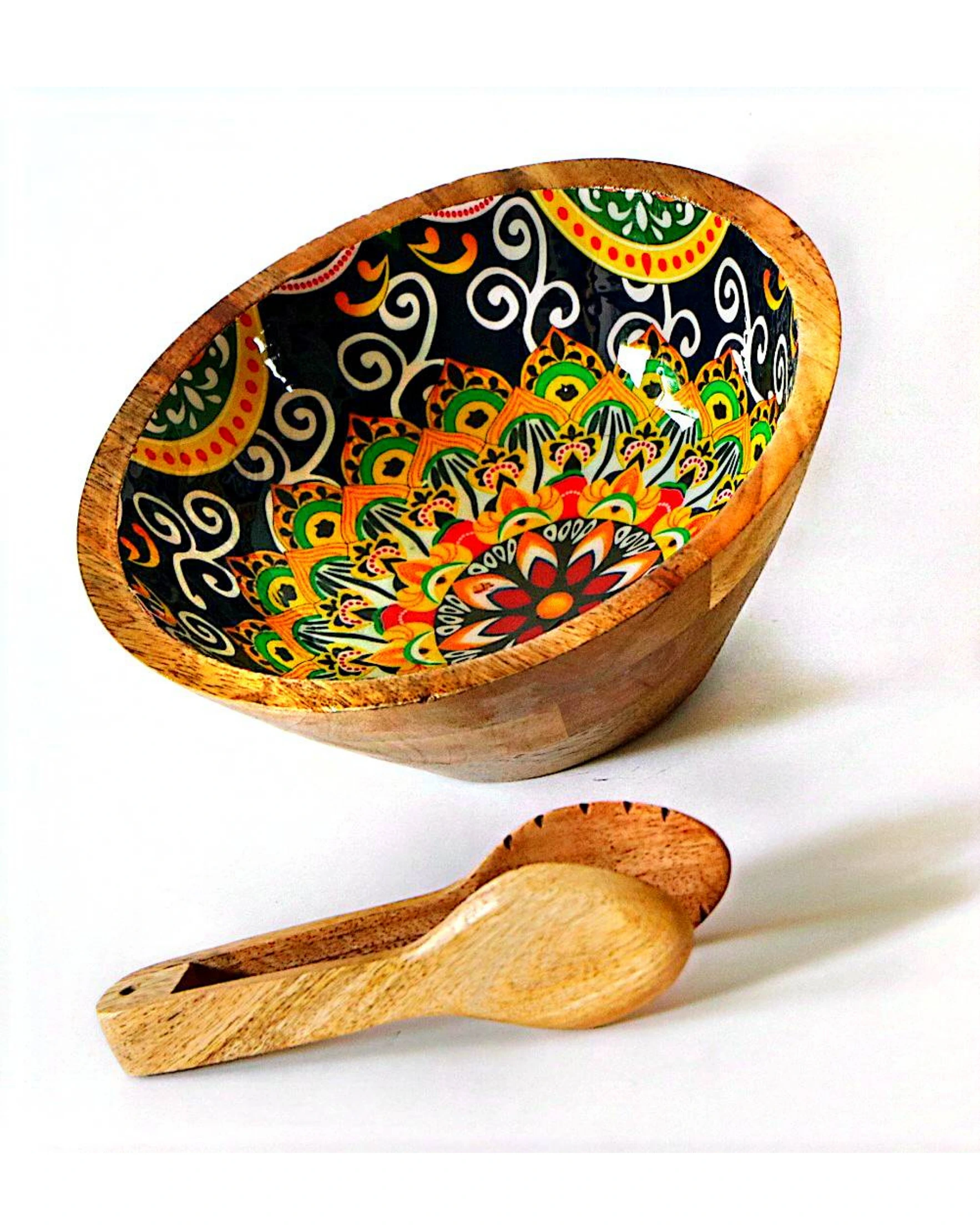 Artistic Printed Wooden Bowls - Festive Colours - Image 7
