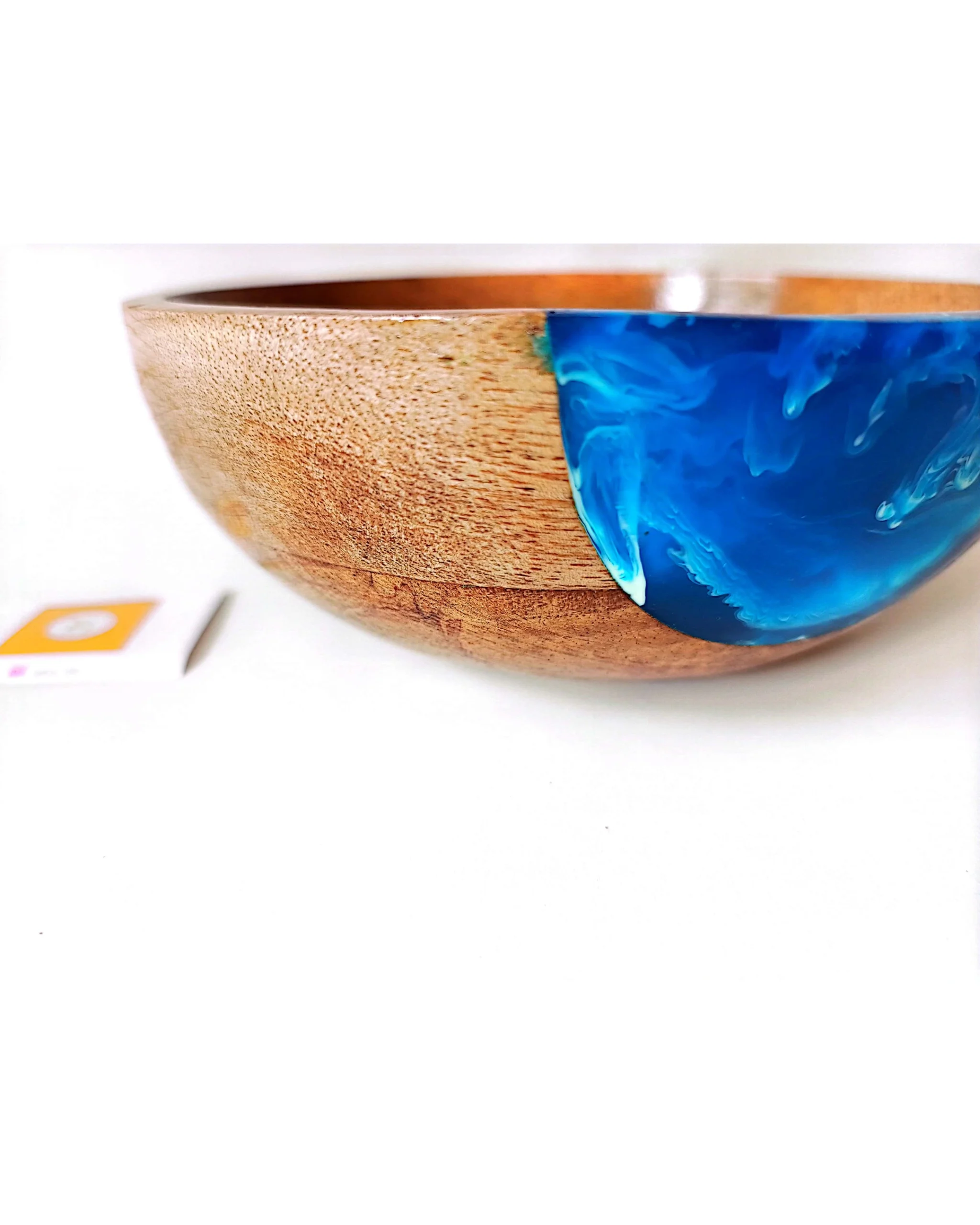 Designer Wooden Bowl - Blue Resin - Image 3