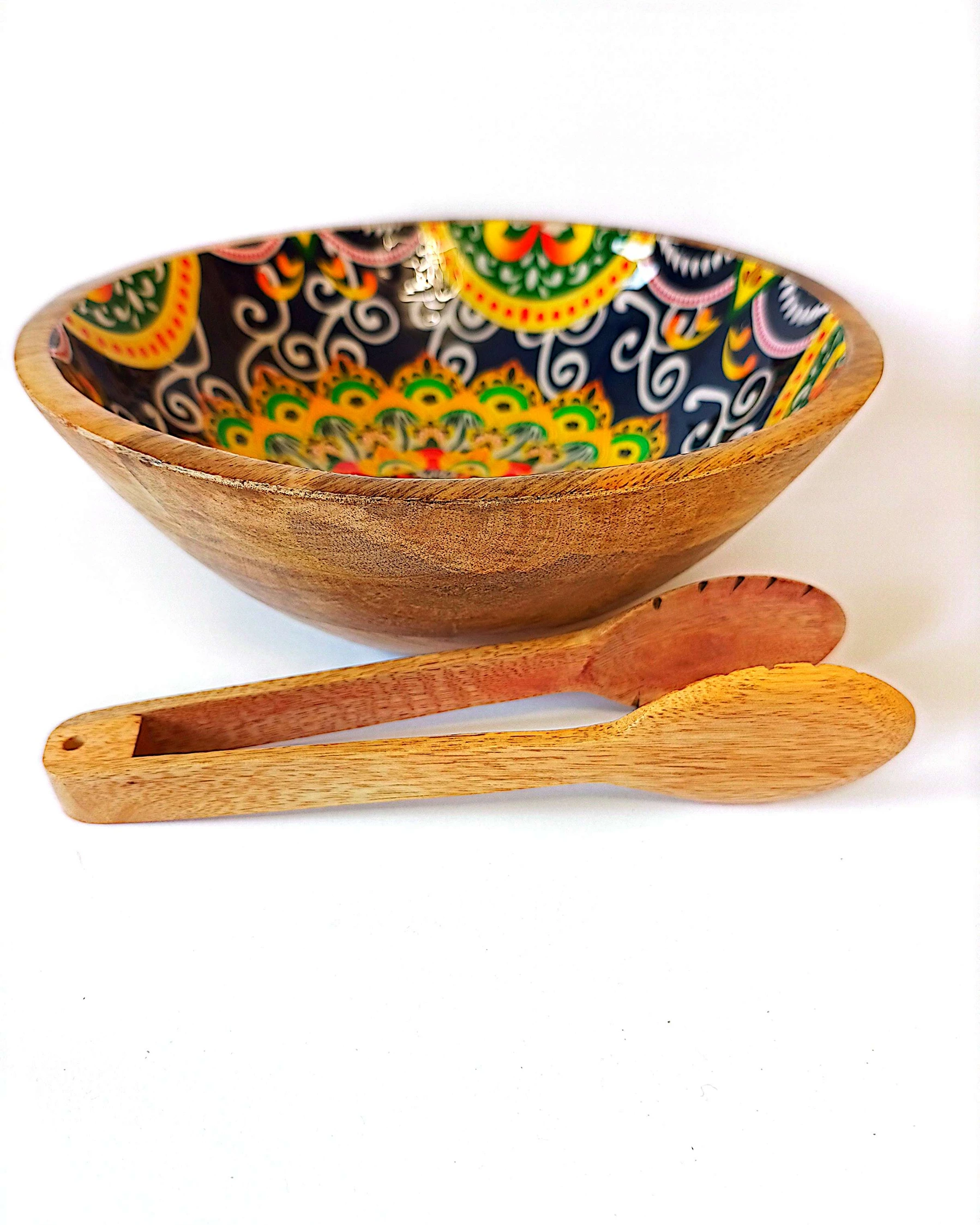 Artistic Printed Wooden Bowls - Festive Colours - Image 9