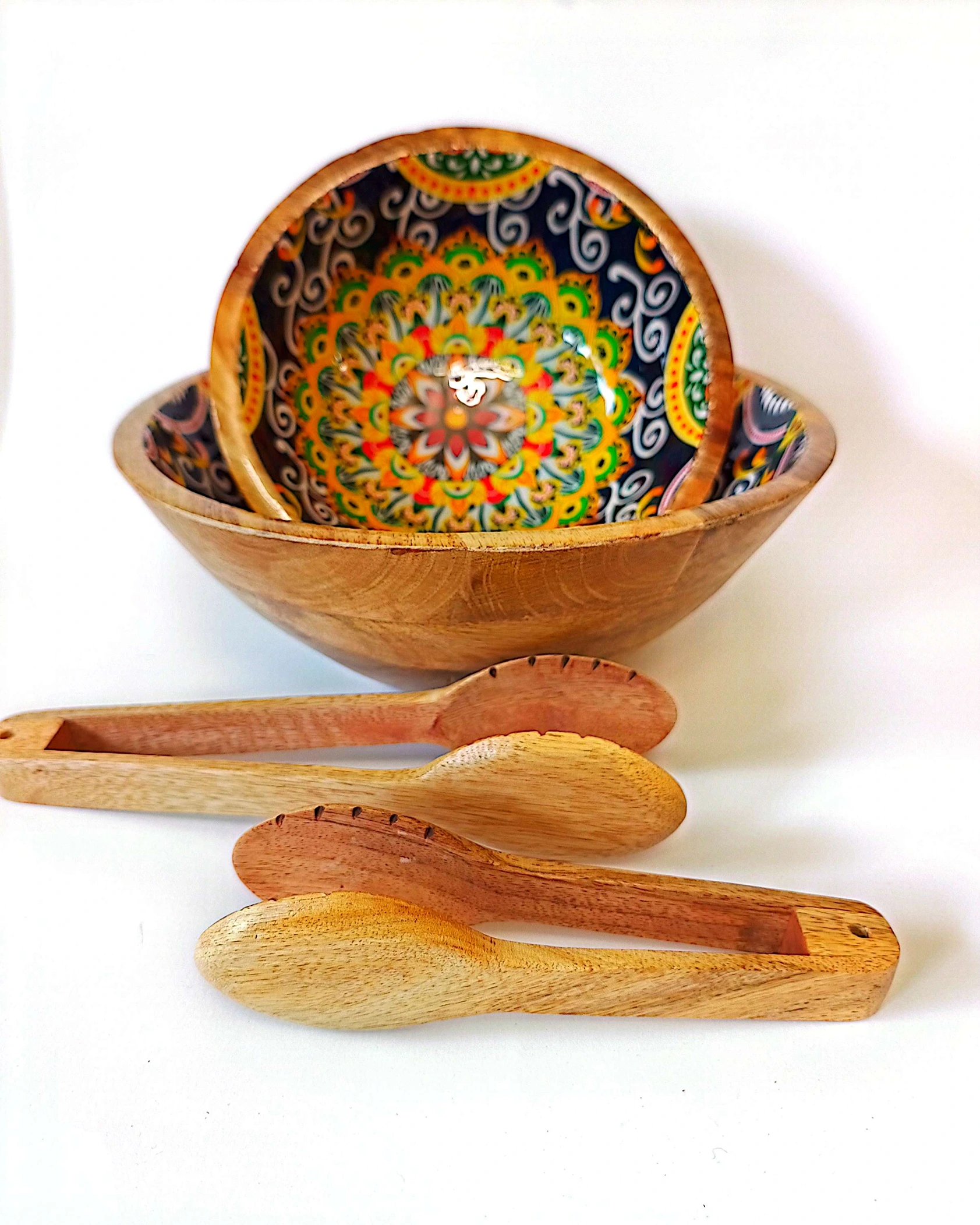 Artistic Printed Wooden Bowls - Festive Colours - Image 10