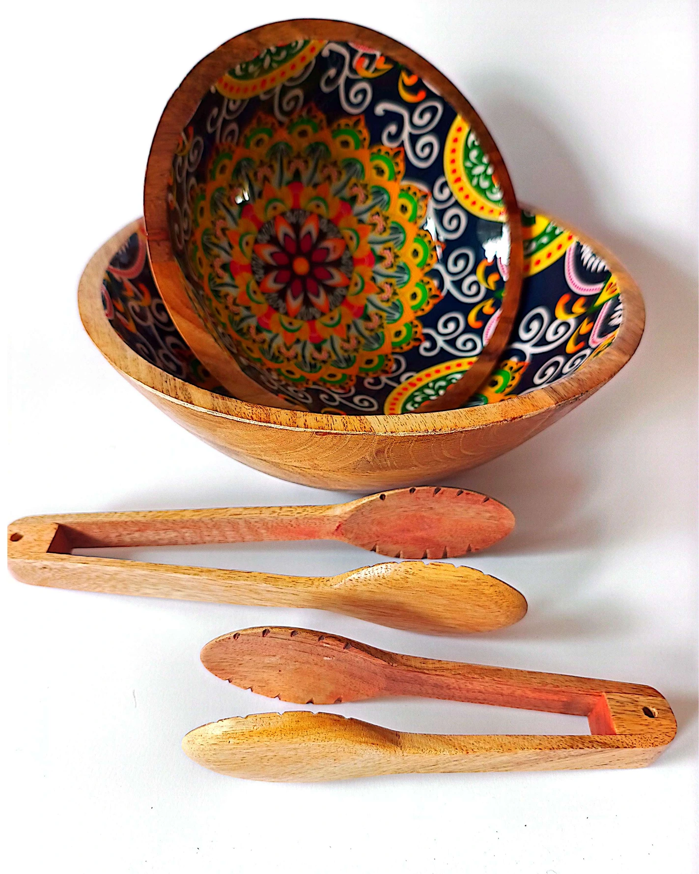 Artistic Printed Wooden Bowls - Festive Colours - Image 11