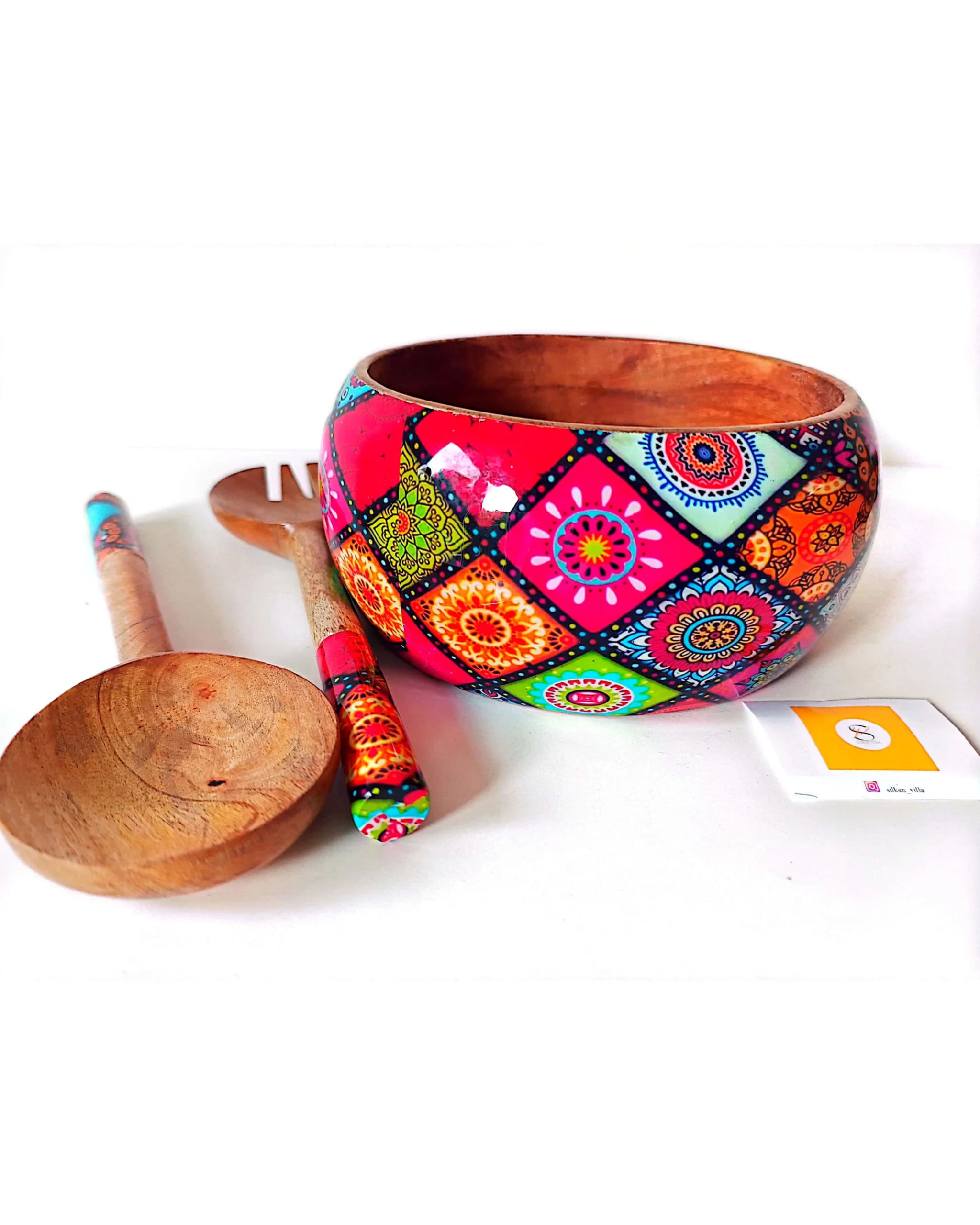 Artistic Printed Wooden Bowls - Smooth Squares - Image 6