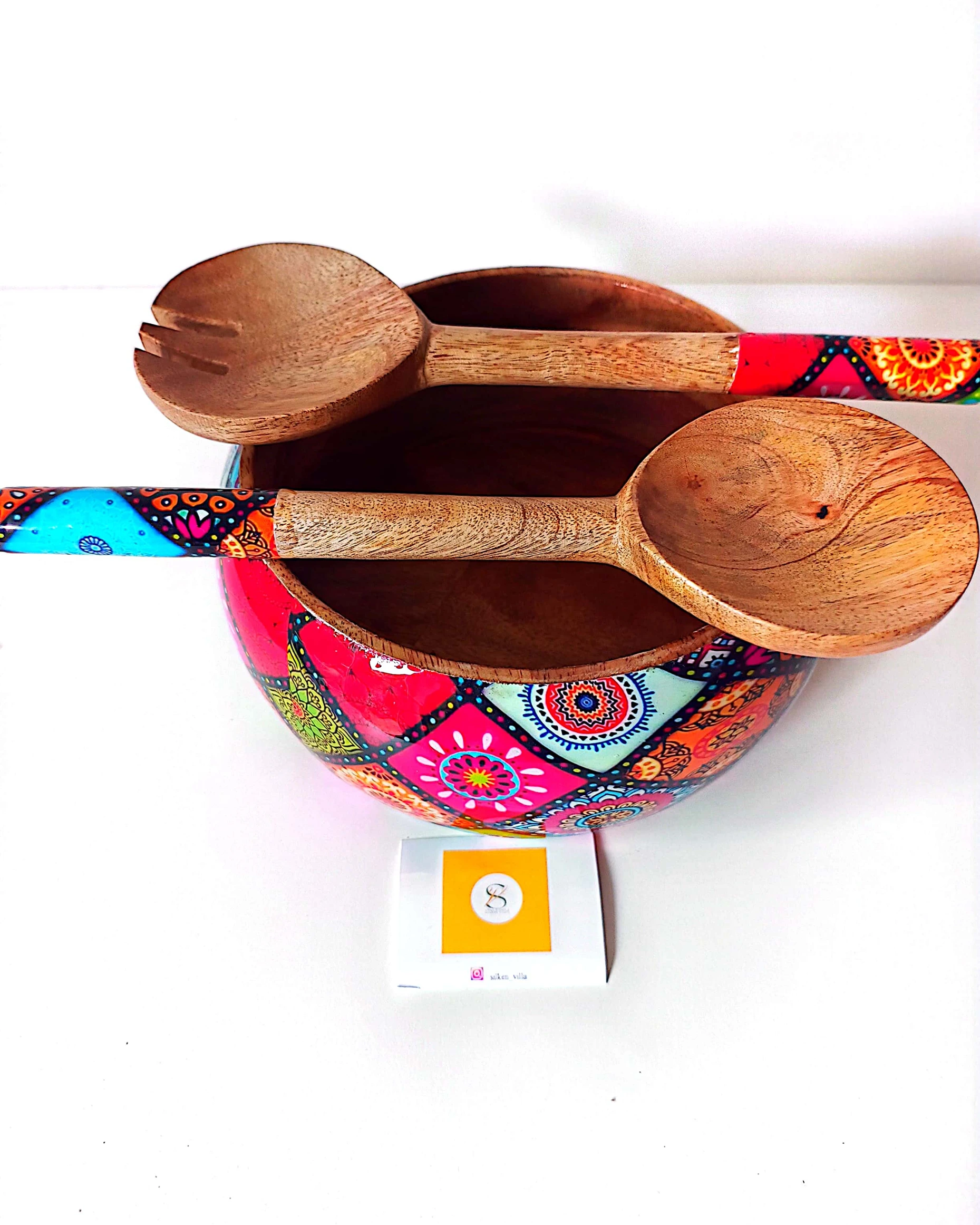 Artistic Printed Wooden Bowls - Smooth Squares - Image 5