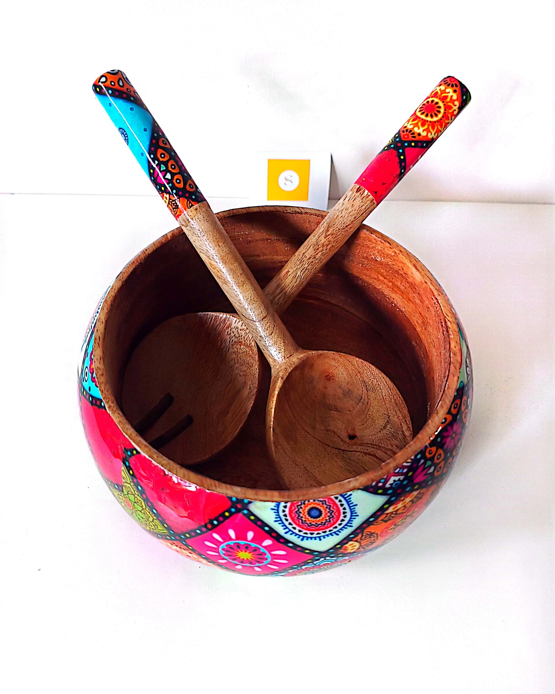 Artistic Printed Wooden Bowls - Smooth Squares - Image 4