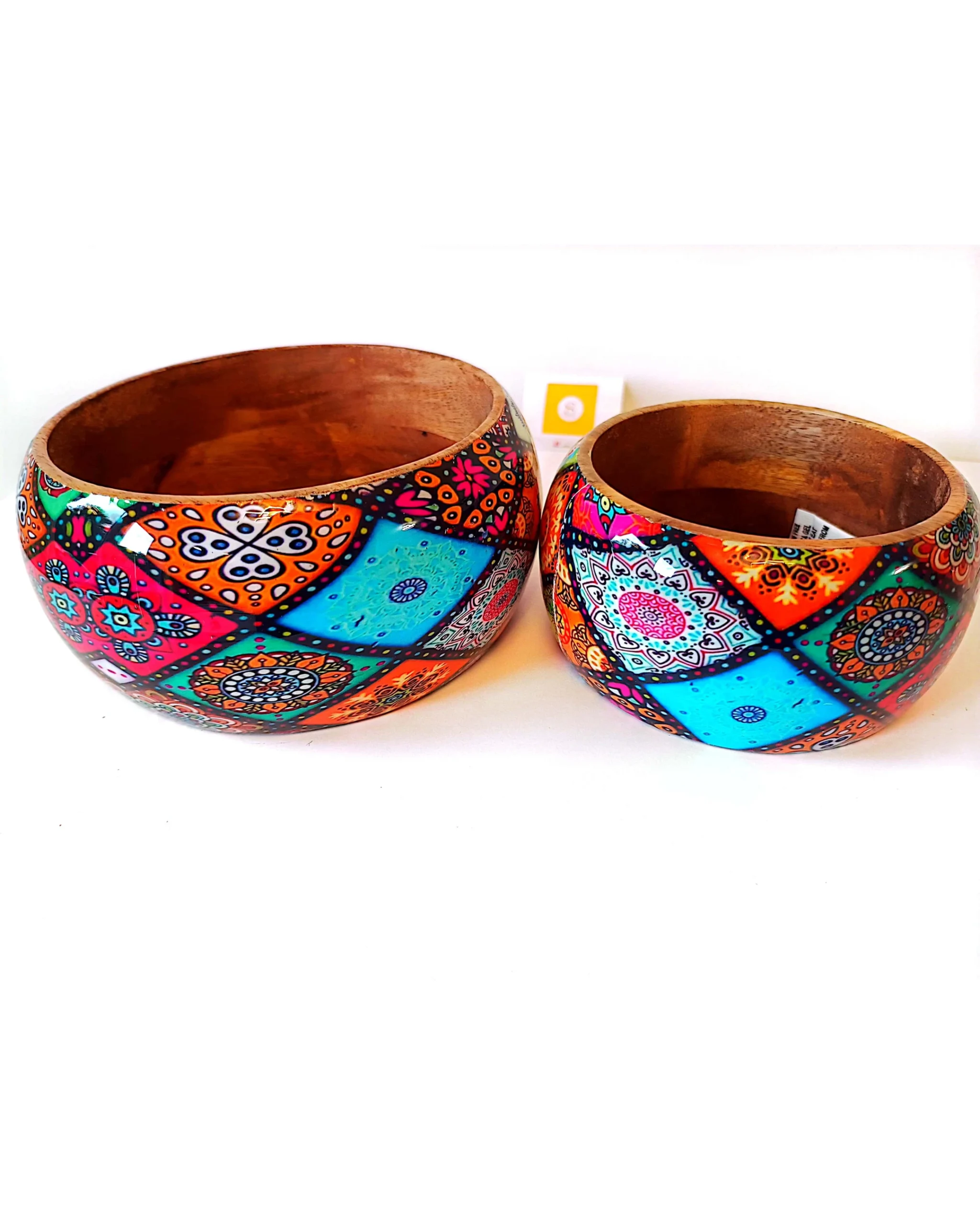 Artistic Printed Wooden Bowls - Smooth Squares - Image 3