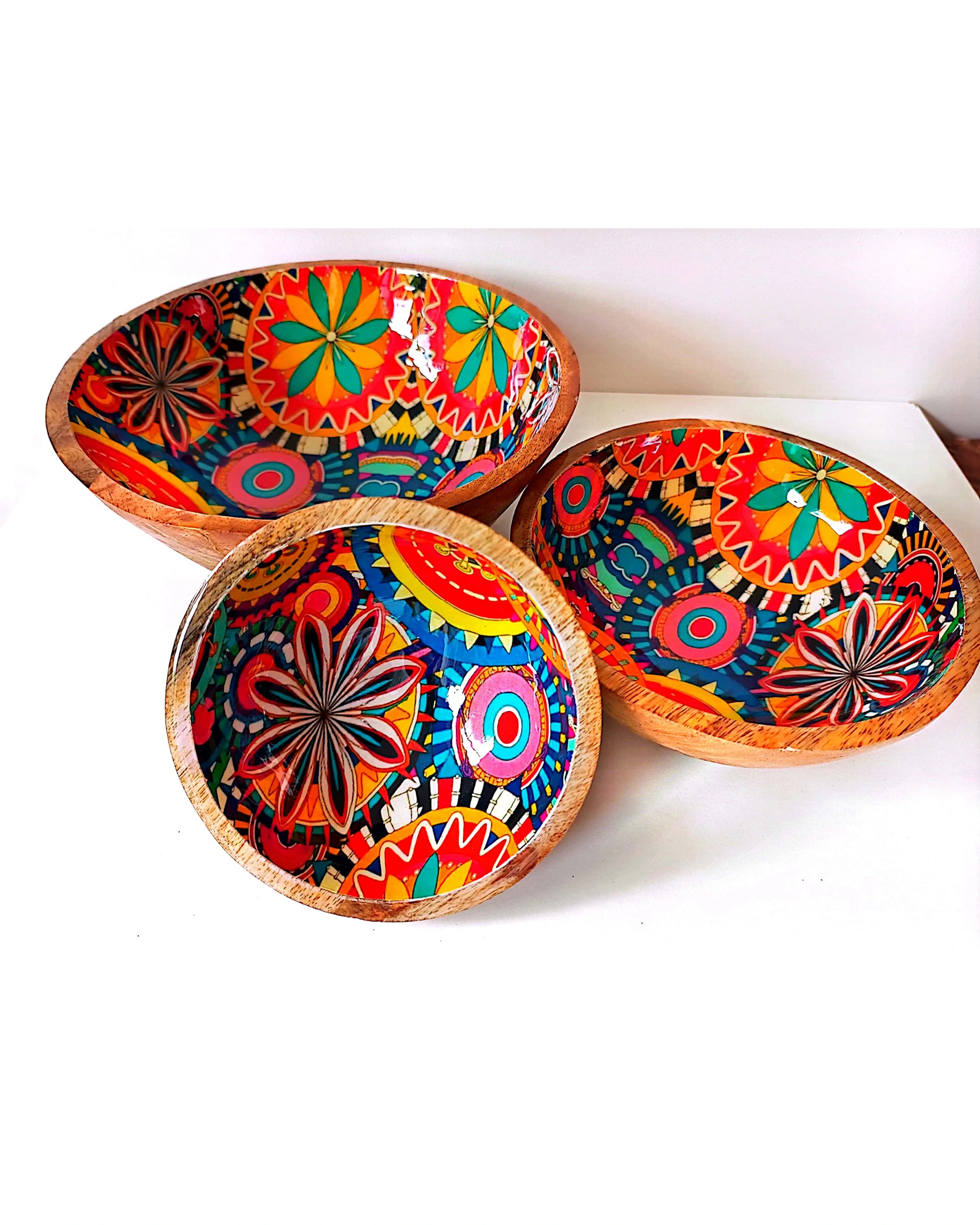 Artistic Printed Wooden Bowls - Abstract Squares - Image 5