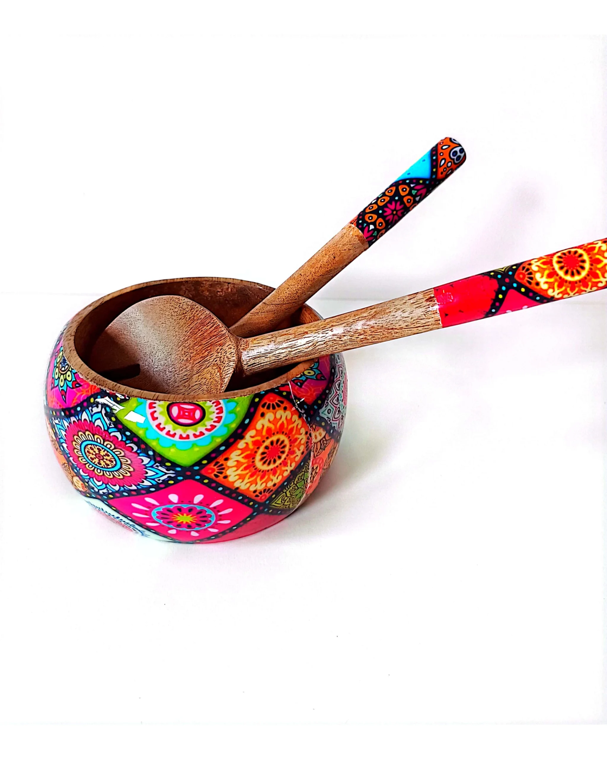 Artistic Printed Wooden Bowls - Smooth Squares - Image 2