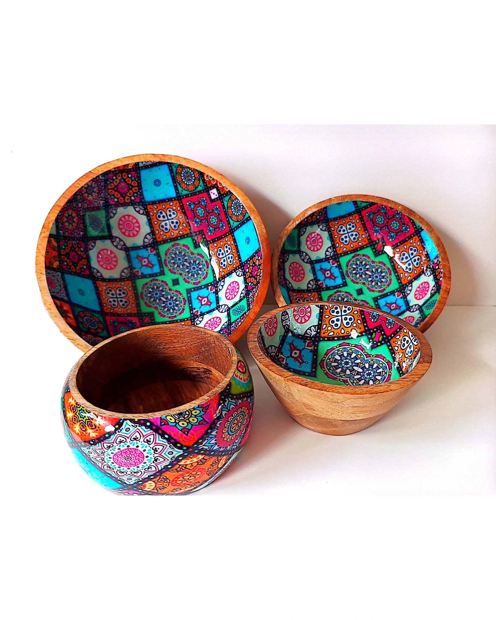 Artistic Printed Wooden Bowls - Abstract Squares - Image 7