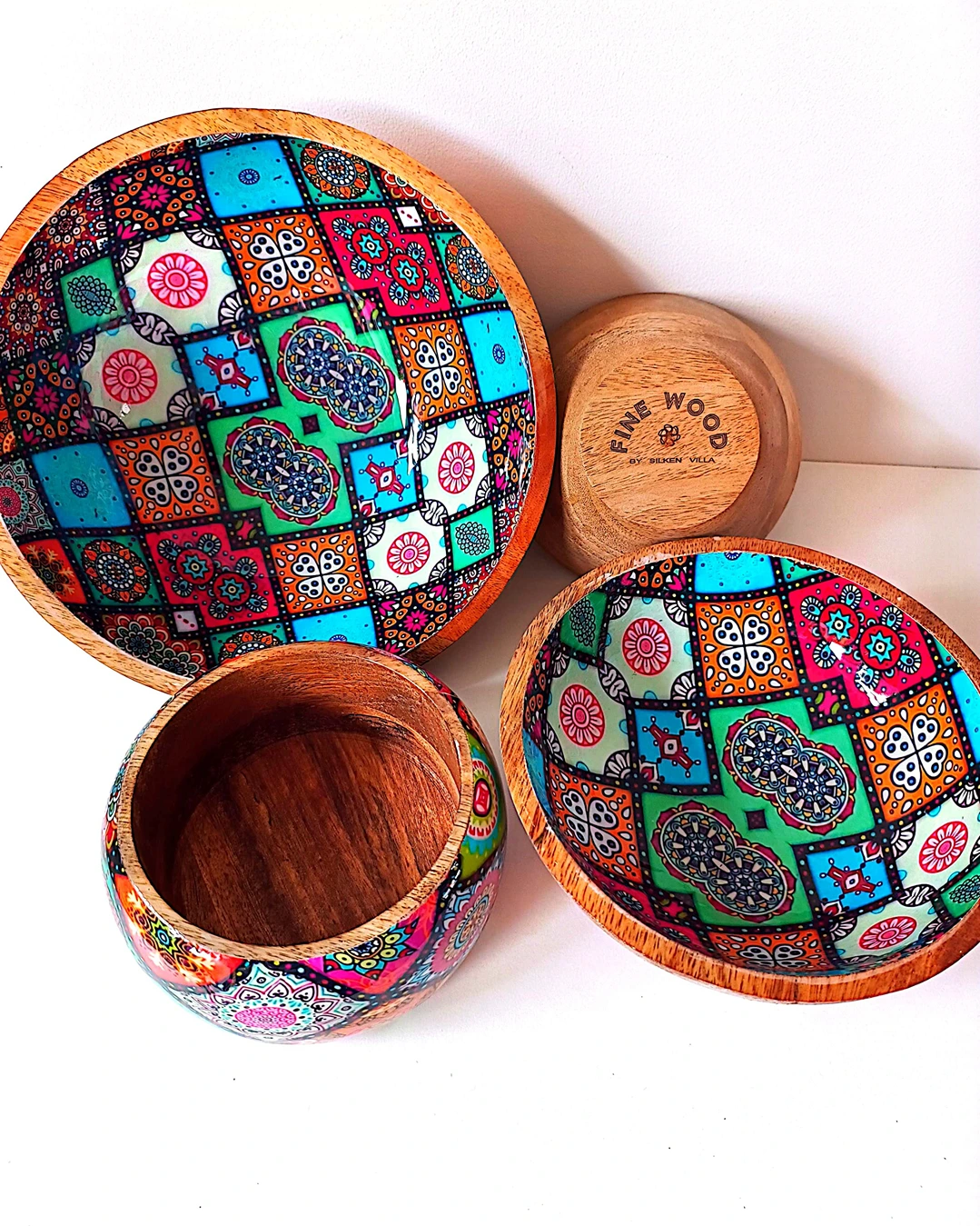Artistic Printed Wooden Bowls - Abstract Squares - Image 8