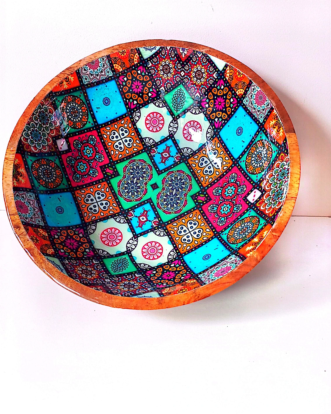 Artistic Printed Wooden Bowls - Abstract Squares - Image 6
