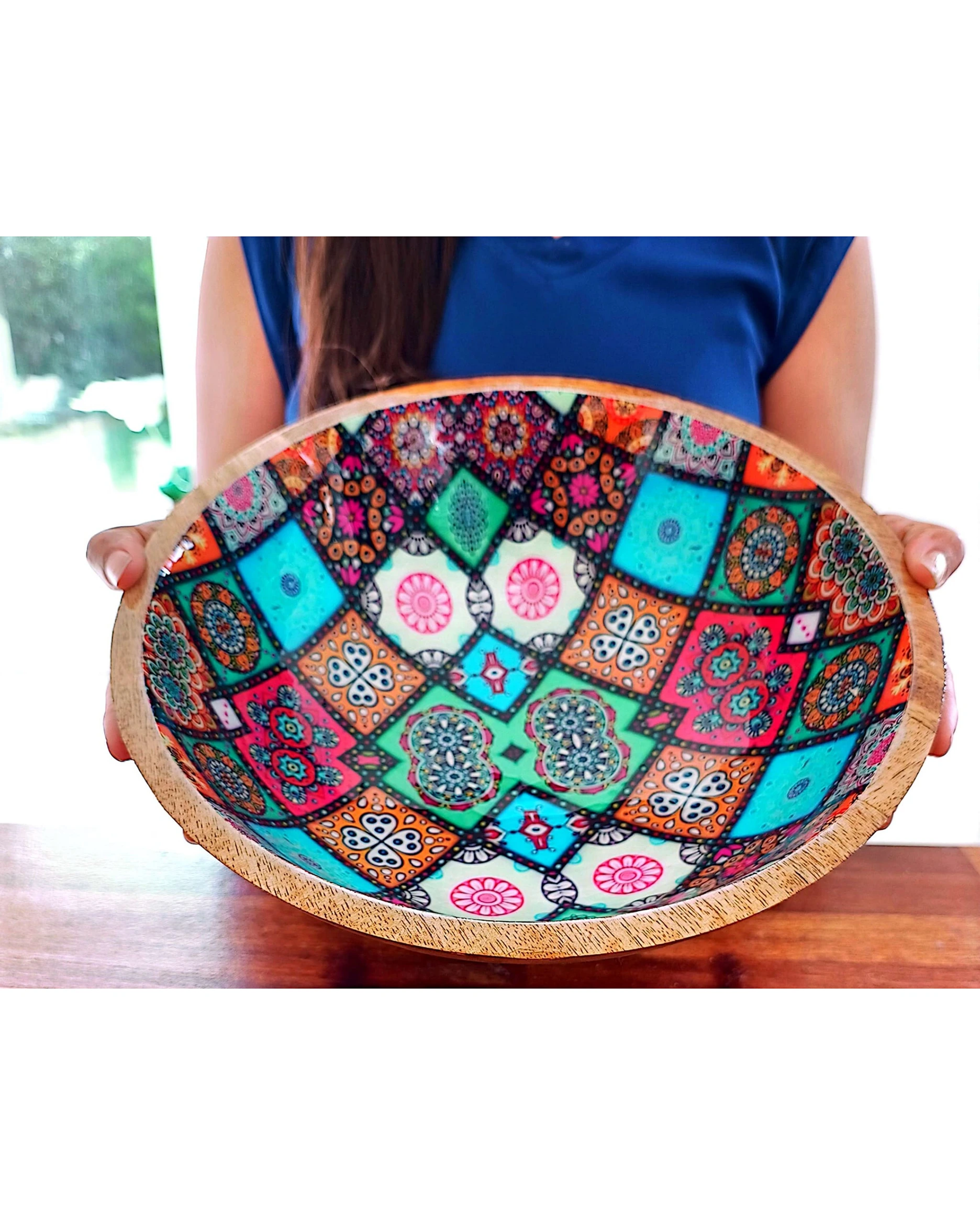 Artistic Printed Wooden Bowls - Abstract Squares