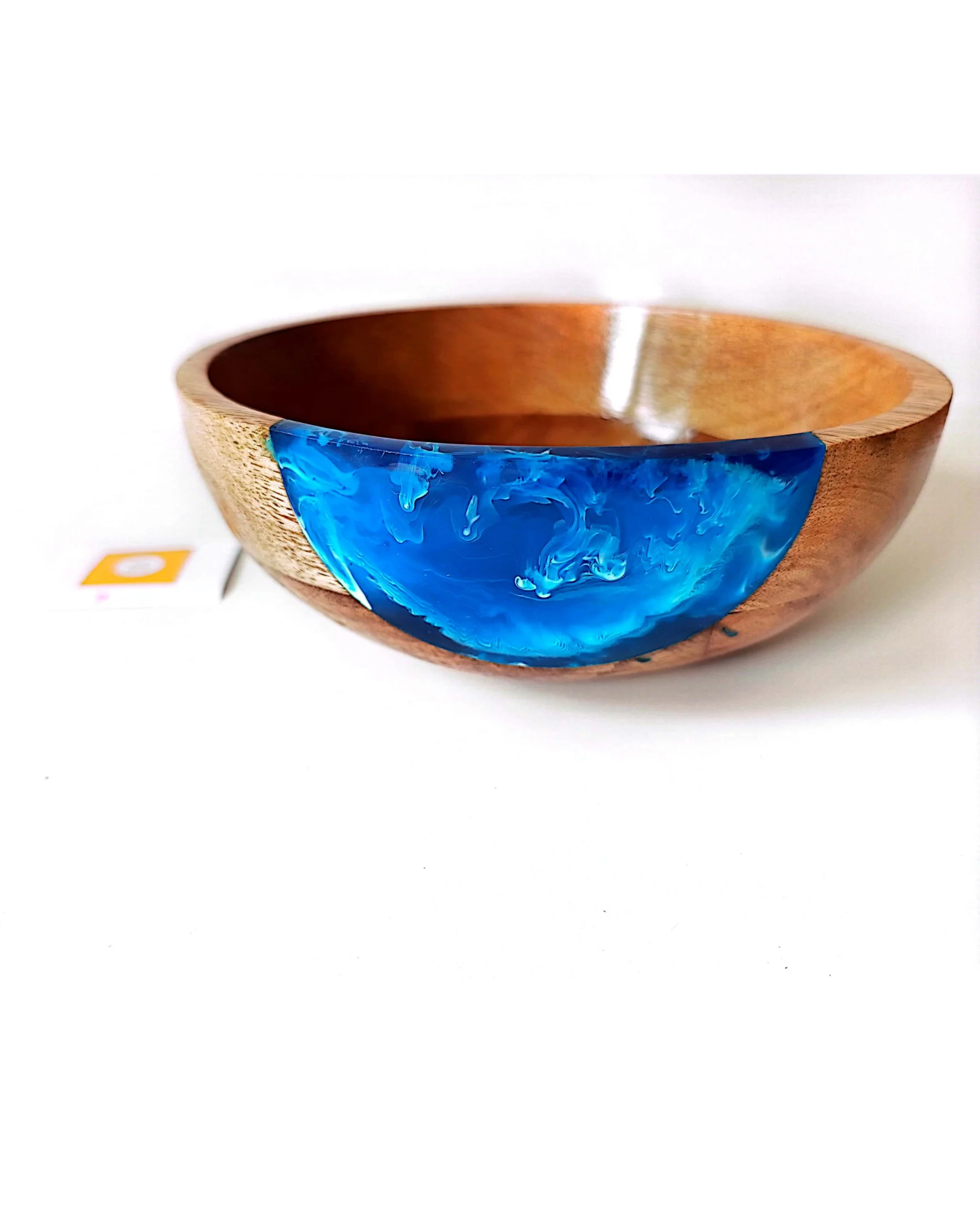 Designer Wooden Bowl - Blue Resin - Image 5